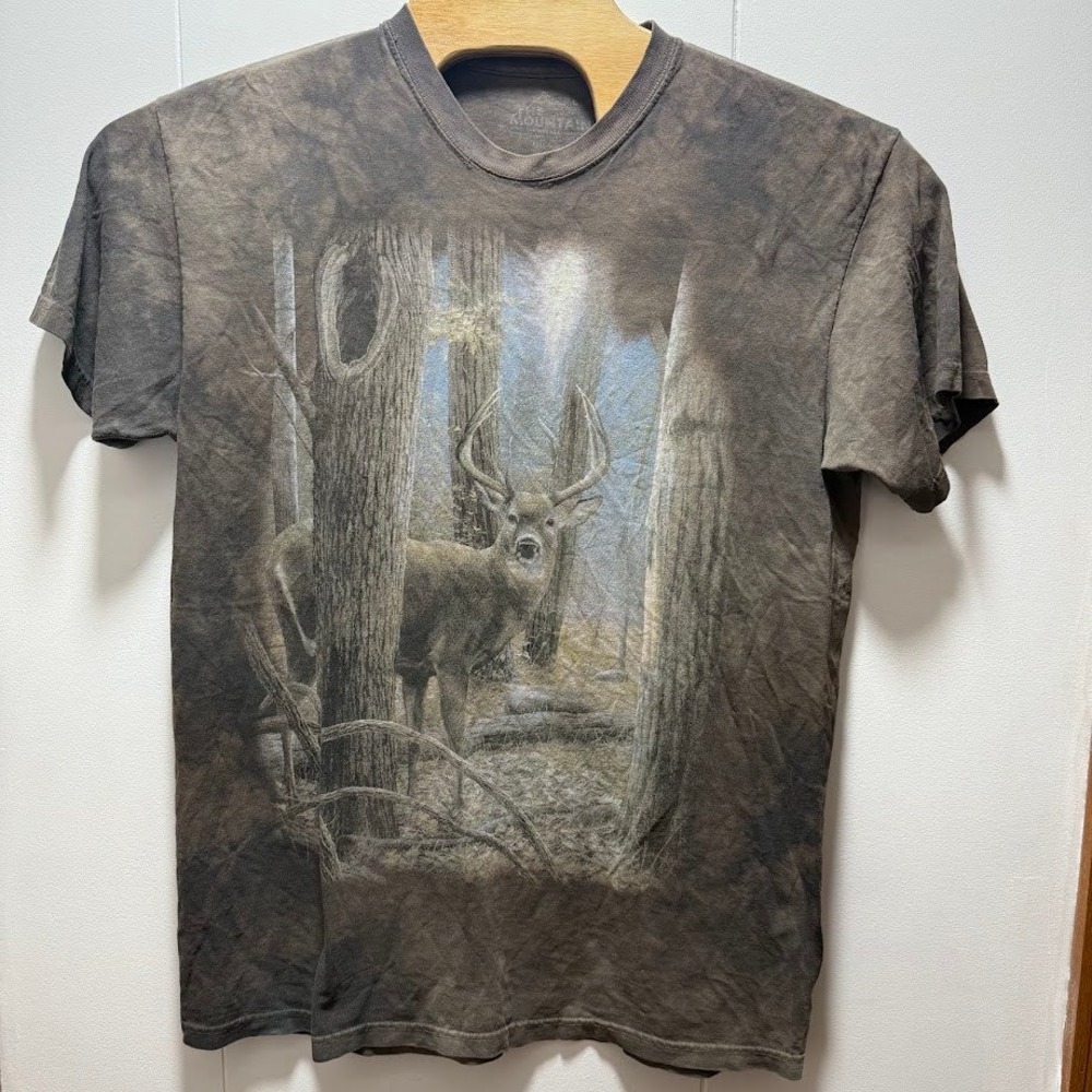 The Mountain Mens Buck Deer Forest Graphic Tie Dye T-Shirt Brown Large